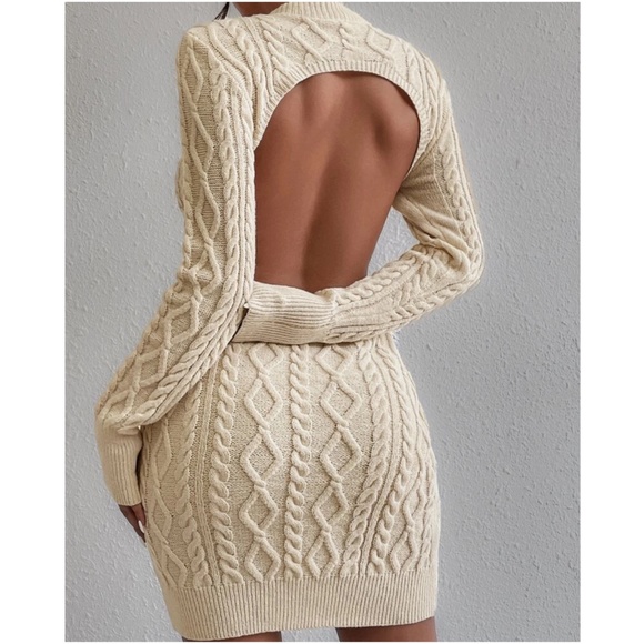 Luxe Chunky Knit Open Back Sweater Dress - Picture 5 of 15